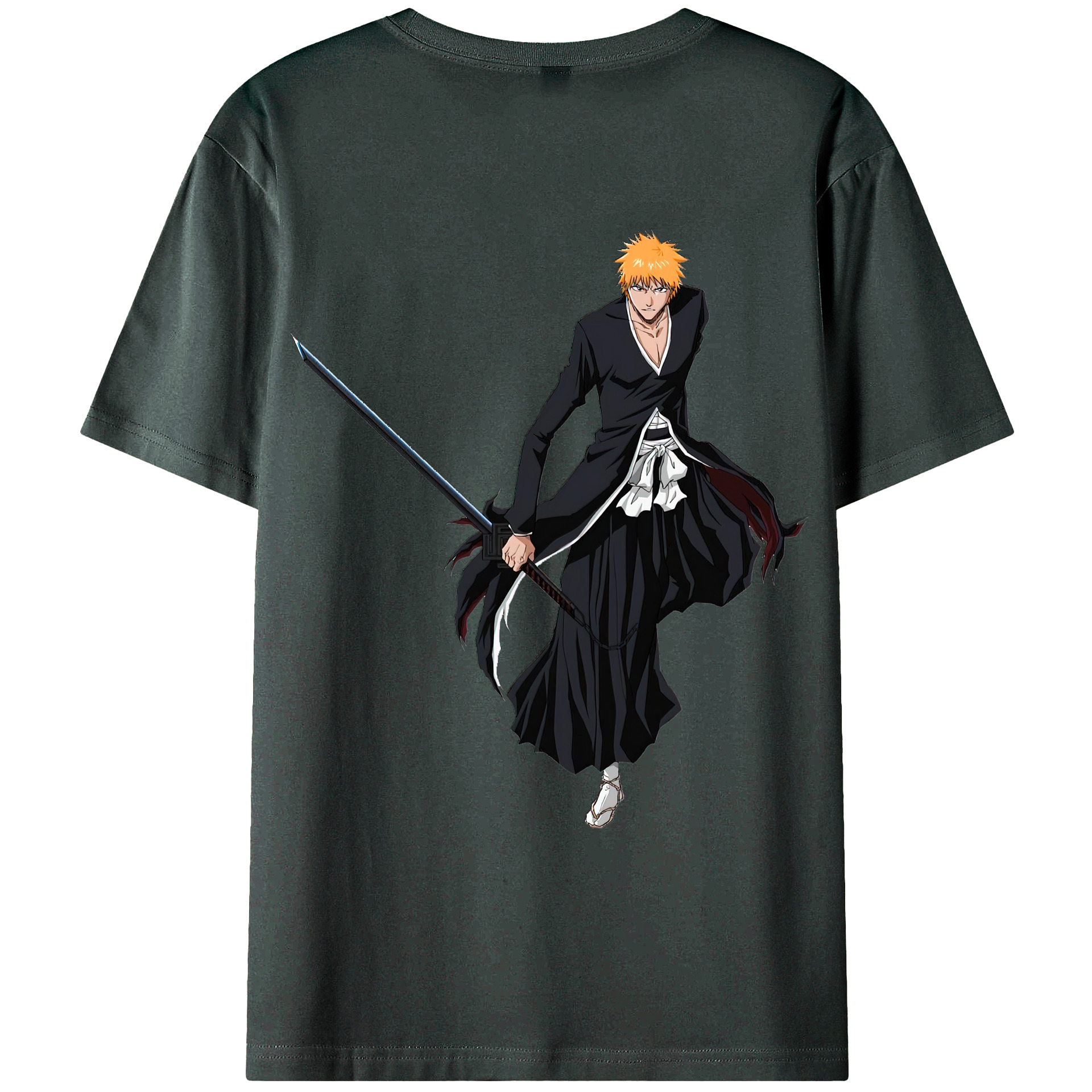 （画像用） ブリーチ 黒崎一護（くろさき いちご）BLEACH Kurosaki Ichigo 綿100％ メンズ半袖Tシャツ（バックプリント） 通気性